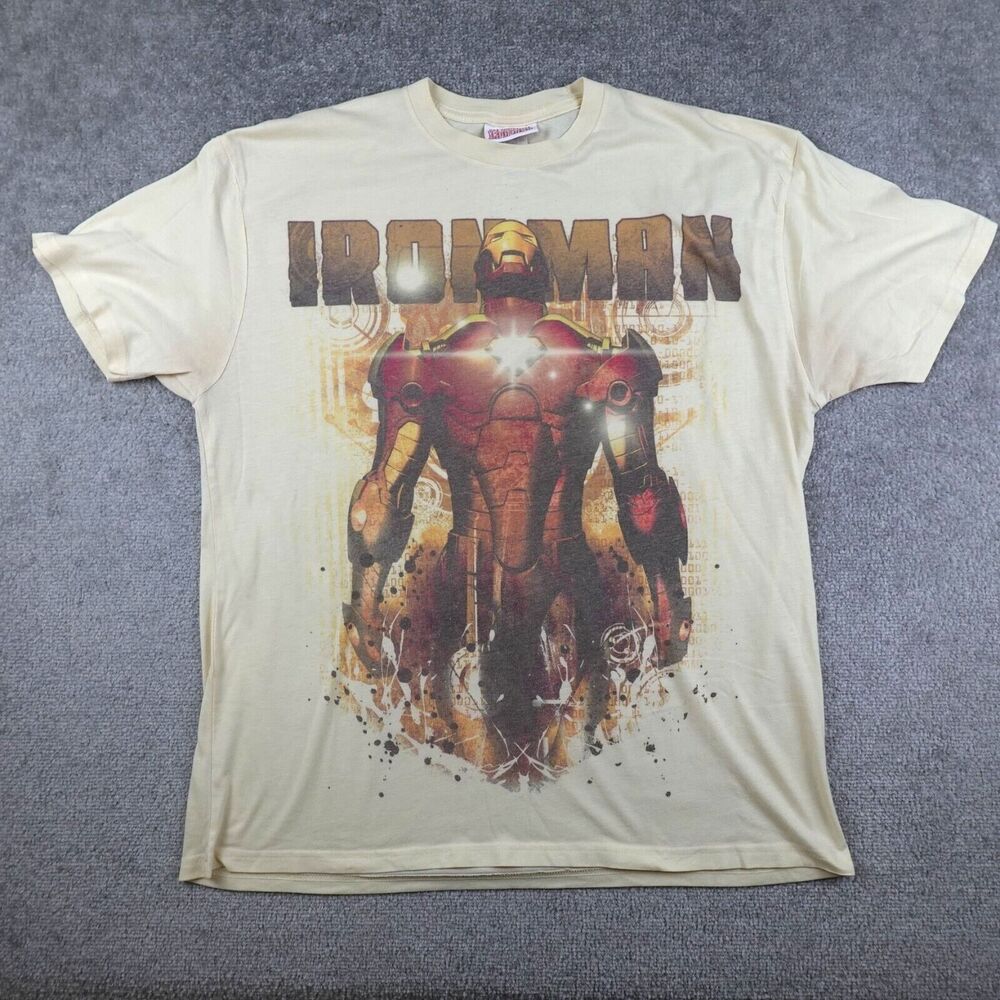 The Invincible Iron Man Shirt Men's XL Ivory Jumbo Graphic Movie Promo Tee Y2K